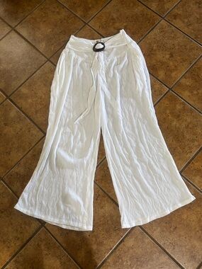 White Wide-Leg Swim Coverup Pants with Belt